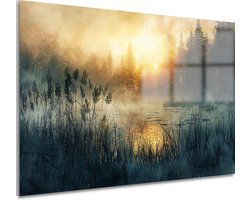 Zonsopgang glas schilderijen - Natuur schilderijen - Schilderij Mist - Woonkamer decoratie industrieel - Schilderijen plexiglas - Kunst aan de muur acrylglas 105x70 cm