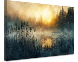 Zonsopgang schilderij - Natuur wanddecoratie - Schilderijen canvas Mist - Wanddecoratie modern - Schilderijen op canvas - Decoratie muur canvas 150x100 cm