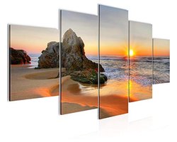 Zonsopkomst Strand Schilderijen 5 Delen Duinen Panorama Fleece Canvas Decoratie