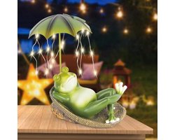 Zonverlichte Tuindecoratie - Kikker Tuinbeeld - Waterdichte Tuindecoratie van Hars - Dierlijke Sculptuur voor Tuin, Patio, Laan en Huis