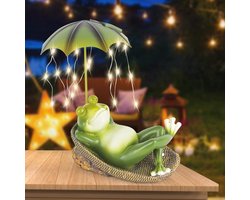 Zonverlichte Tuindecoratie - Kikker Tuinbeeld - Waterdichte Tuindecoratie van Hars - Dierlijke Sculptuur voor Tuin, Patio, Laan en Huis