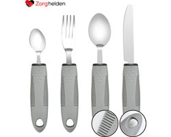 Zorghelden® Aangepast bestek - Luxe uitvoering - 4-delig - Verdikt handvat - Verdikt bestek reuma - Good grips bestek - Aangepast bestek parkinson - Aangepast bestek voor krachtverlies