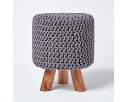 Zorgvuldig Gebreide Katoenen Poef Voetbank - 32 x 32 x 42 cm