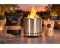 ZoSa™ Smokeless Firepit - Startpakket - Rookloze Vuurkorf + Houtpellets + Aanmaakwokkels | Compleet Cadeaupakket