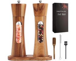 Zout en Peper Grinder Set Houten Handmatige Spice Pepermolens met Verstelbare Keramische Slijpen Kern Handmatige Zout en Peper Mills met Houten Dienblad