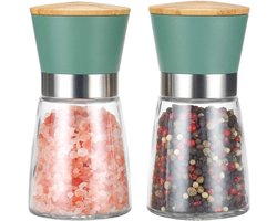 Zout en peper Grinders 2 Set met keramische kern - Verstelbare grofheid - Groen bamboe - Ideaal voor thuis keuken - Perfect voor verjaardag en housewarming geschenken