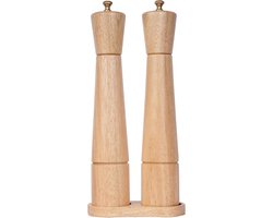 Zout en Peper Molen Set - Verstelbare Keramische Zoutmolen en Roestvrij Stalen Peper Molen - Rubber Hout - 32 cm Hoogte - Bodem Diameter 6 cm