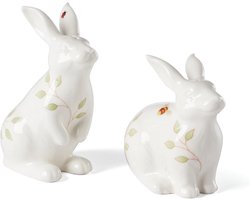 Zout en Peper Set Konijnen in Porselein - Vrolijk Bloemdessin voor de Eettafel