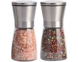 Zout- en Pepermolen Set – 2 stuks – Hoogwaardig Glas & RVS – Kruidenmolens