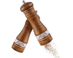 Zout- en Pepermolen Set - 2 Stuks Houten Kruidenmolens - Inclusief Zoutmolen en Specerijenmolen - Verstelbaar Keramisch Maalwerk van Fijn tot Grof - Bruin - - Voor Keuken/Picknick/Barbecue - 2 Stuks