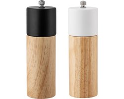Zout- en Pepermolen - Set van 2 - Kruidenmaalwerk - Zoutmolen - Hout - Keukengadgets - Handmatig - voor Peper, Zout, Specerijen, Pepermolens - 5*5*16cm - Wit & Zwart