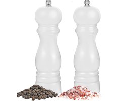 Zout- en pepermolen set van 2 van hout, hoogwaardige kruidenmolen, chilimolen met verstelbare keramische molen, handmatige peper- en zoutmolen voor grof zout, zeezout, ongevuld, wit (16,5 cm)