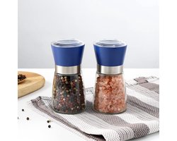 Zout- en pepermolens 2 set met keramische kern kaneel, verstelbare grofheid, kleur blauw, draagbaar, navulbare kruidenmolens, thuiskeuken verjaardag, housewarming geschenken