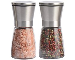 Zout- en pepermolens - Kruidenmolens - Gemaakt van hoogwaardig glas en roestvrij staal - 2 stuks