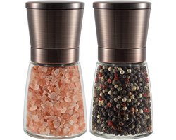 Zout- en pepermolens set van 2 met keramische kern, kaneel, instelbare grofheid, kleur koper, draagbare, navulbare kruidenmolens, verjaardag in de keuken, housewarming cadeaus