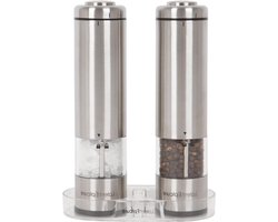 Zout- en pepermolenset op batterijen - roestvrij staal - led-licht - fijn of grof maalwerk - verstelbaar - keramisch - elektrisch - keukenaccessoire