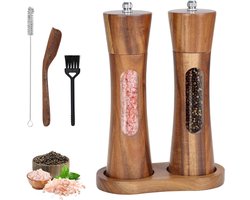 Zout- en pepermolenset van 20 cm met borstel en lepel - verstelbare grofheid - navulbaar - transparant - keukenaccessoire - kookgerei
