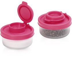 Zout- en Peperstrooier 2-delige set - Mini BPA-vrij Kunststof - Voor lunchbox, camping, picknick, buitenkeuken, reizen - Transparant met rode deksel