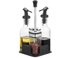 Zout- en peperstrooier, azijnolieset (5-delige set), 2 oliefles 160 ml, 2 kruidenpotjes met schroefdeksel van roestvrij staal 120 ml, olie- en azijndispenser, azijn en olieflessen set