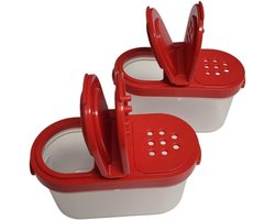 Zout- en peperstrooier kruiden ideaal voor auto, kantoor, camping en onderweg - orde in de kast zoutstrooier specerijen kruidendwergen 2x 120ml set rood transparant