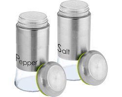 Zout- en peperstrooier set, 2-delig, 150 ml, strooier van glas en roestvrij staal, mini-zoutvaatje, kruidenstrooier met deksel, kruidenglas, klein, transparant/zilver