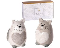 Zout- en Peperstrooier Set met Kat Ontwerp - Schattige Decoratieve Keukenaccessoires - Grijs en Wit