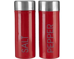 Zout- en Peperstrooier Set, Rood Emaille, RVS Deksel