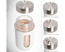 Zout- en peperstrooier, set van 2, 90 ml, strooier van glas en roestvrij staal, zoutvaatje met deksel, kruidenstrooier, kruidenpotjes (wit/zwart)