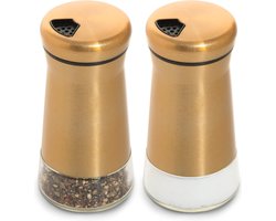 Zout- en peperstrooier set van koper met glazen bodem, zout en peperstrooier met instelbare gaten (twee) Zout- en peperstrooier set van koper met glazen bodem, zout- en peperstrooier met instelbare gaten (twee)