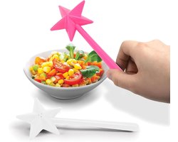 Zout- en peperstrooiers in de vorm van een toverstaf – 2-delige set met sterdesign – Zoutstrooier in pentagramvorm voor Halloween en Kerst – Keukenaccessoires (Wit en roze)