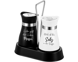 Zout- en Peperstrooiers - Zwart en Wit - 11,2 cm - Glazen Set met Stickers - Voor Huwelijks- en Housewarmingcadeaus