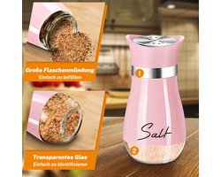 Zout- en peperstrooierset, 100 ml glazen bodem, zout peperstrooier met roestvrijstalen deksel voor keuken, kooktafel, camper, camping, barbecue, navulbaar design (roze)