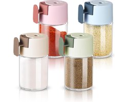 Zout- en peperstrooierset, 100 ml zoutstrooier met glazen bodem klein (set van 4), schattige zout-peperstrooiers, kruidenstrooier met deksel, voor keukenkooktafel, camper, kamp, BBQ, navulbaar ontwerp