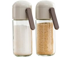Zout- en peperstrooierset van 2 stuks - Vochtbestendige zoutstrooier met kunststof deksel - Navulbare kruidendispenser voor in de keuken of op reis - Zoutstrooier met doseerfunctie - Zoutstrooier voor huishoudelijk gebruik - 250 ml - Warmgrijs