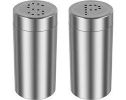 Zout- en peperstrooierset van roestvrij staal met brede mond, duurzame kruidendispenser met zout- en peperdoppen, praktische BBQ-kruidenstrooiers (zilver)