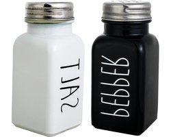 Zout Peper Shaker Sets - Zwart Wit Glas RVS Kruidenflessen - Lege Vierkante Kruidenflessen Containers - Kruiderij Barbecue Besprenkelende Flessen - Siliconen Opvouwbare Trechter Zoutvaatje
