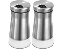 Zoutstrooier - Voedselstrooier - Verstelbare opening en transparante body - 2 stuk - Keuken en eettafel zilver