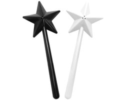Zoutvaatjes - 2 Stuks - Zout En Peperstrooier - Kunststof - Met Gaten - Kleine Specerijenshaker - Klein Vaatje Voor Specerijen - Grappige Stervormige - Kruidenstokjes - Toverstaf - Tafeldecoratie - Voor Restaurant Keuken Gadgets - 18*7*3cm -Zwart/Wit
