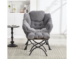 Zubaliya 1-Set Loungefauteuil Met Ottoman - Grijze Relaxstoel Met Opbergzak En Verstelbare Hoek - Zachte Vlinderstoel Voor Kleine Ruimtes