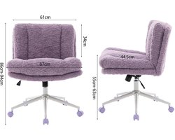 Zubaliya 1-Stuk Bureau Stoel - Brede Pluche Draaistoel In Paars - Verstelbare Kantoorstoel Met Metalen Onderstel En Zachte Vulling - 67 Cm Breed