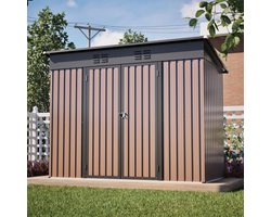 Zubaliya 1 Stuks Metalen Tuinschuur Met Stevige Fundering - 8x4 Voet - Weerbestendig - Bruin - 229x111x182cm Voor Tuin En Terras