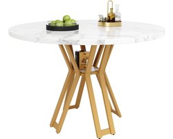 Zubaliya 1 Stuks Ronde Eettafel Marmerlook - 100cm Diameter - Met Gouden Metalen Frame - Luxe Design Voor 4-6 Personen - Eettafel Voor Woonkamer En Eetkamer