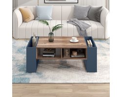 Zubaliya 1 Stuks Salontafel Houtnerf Met Opbergruimte en Lades - Zonder Handgrepen Bijzettafel - Antraciet Grijs - Multifunctioneel 111 Cm
