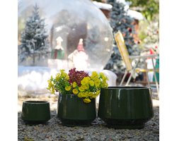 Zubaliya 3-Delige Set Handgemaakte Keramische Bloempotten - 38/28/23 cm - Diepgroen Glazuur - Voor Monstera & Grote Kamerplanten - Met Afvoergat - Binnen & Buiten