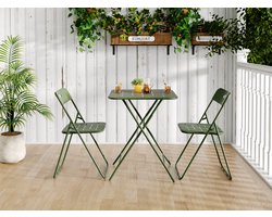 Zubaliya 3-Delige Tuinset - Opvouwbare Bistro Set met 2 Stoelen en Tafel - Gecoat Metaal - Groen - Compact en Lichtgewicht voor Balkon, Terras of Tuin