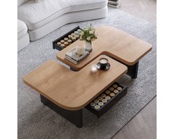 Zubaliya Salontafel met LED Verlichting en 2 Laden - Natuurhouten Design - Verstelbare Poten