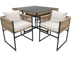 Zubaliya Tuin Eetset - 5-delig - 4 Stapelbare Stoelen - Gehard Glazen Tafel