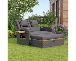 Zubaliya Tuinlounge Set - 2 Persoons Grijs - Verstelbare Rugleuning - Voetenbank met Opbergruimte - Incl. 6 Kussens