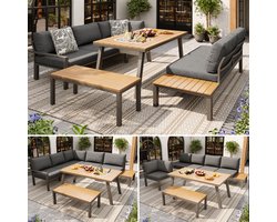 Zubaliya Tuinmeubelset - 6-7 Persoons - Verzinkt IJzer - Tafel met IJsbad - WPC Tafelblad