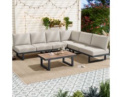 Zubaliya Tuinmeubelset - Graubeige - Transformeerbaar Ligbed - Verzinkt Staal - 14 cm Dikke Kussens